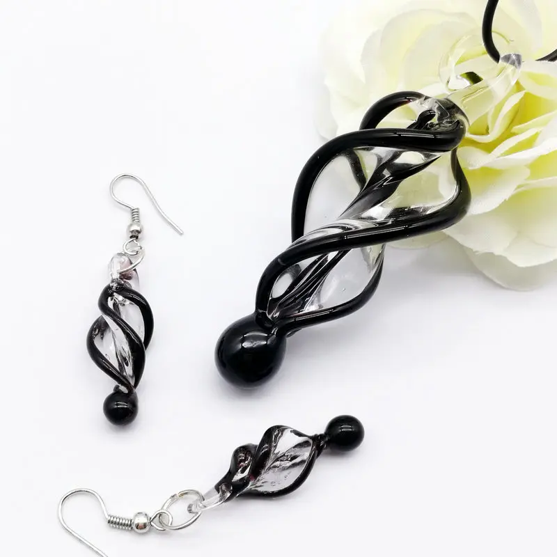 

Jewelry Jewelry Beads Set Sterling 6'set Swirl Lampwork Glass Murano Bead Necklace Earring Fashion Free Shipping