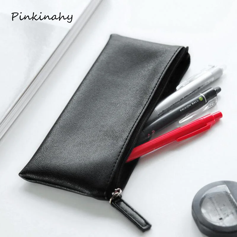 Классический пенал из искусственной кожи деловой стиль косметичка ручка черный