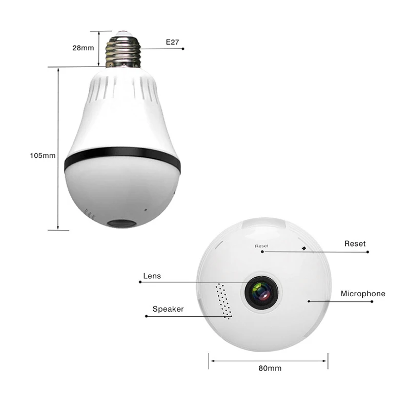 HD960P Wi Fi панорамная лампа камера 360 градусов E27 светодиодный светильник мини