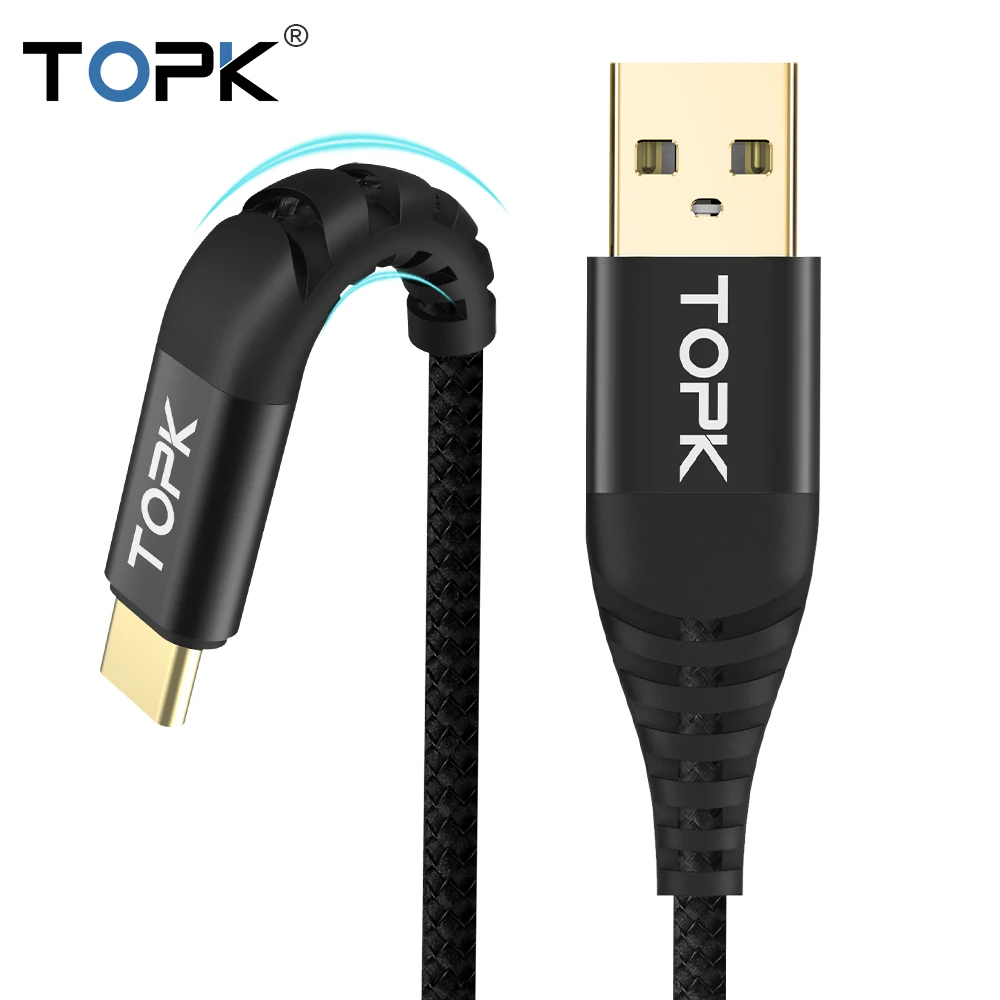 TOPK 1 м (3 фута) usb type C кабель для samsung S9 S8 передачи данных Xiaomi Mi6 мобильный телефон USB
