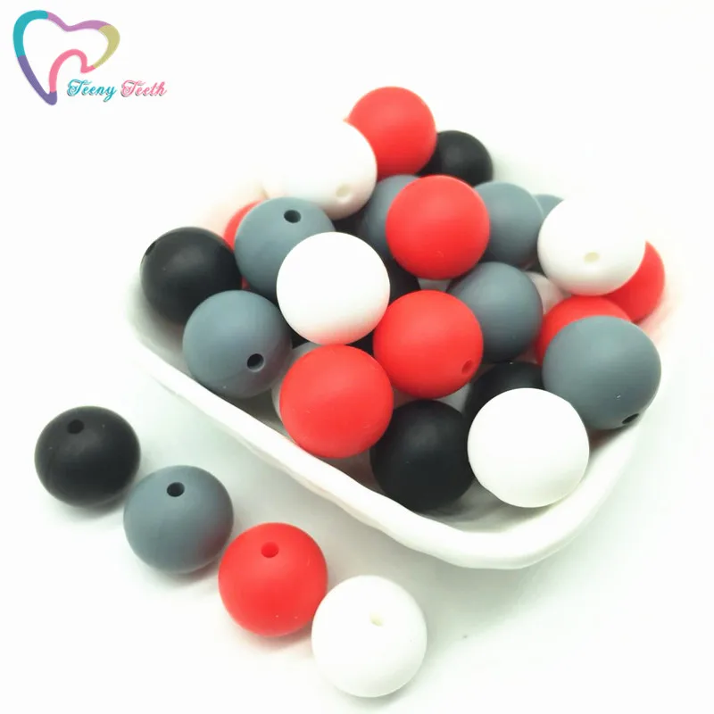 Teeny Teeth 40 PCS White Red Round 12 MM Baby Teething Beads BPA Free Mordedor Perle Silicone Dentition For Necklace Making | Украшения и