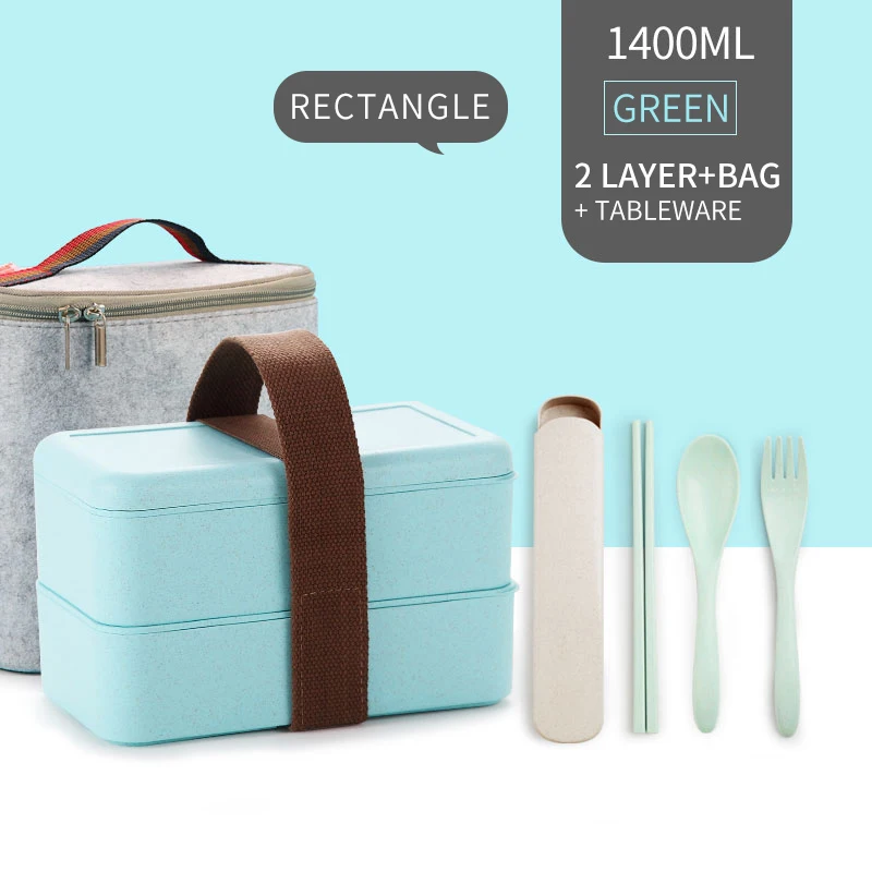 Green 2 Layer Set WORTHBUY японская микроволновая печь Ланч-бокс для детей портативный герметичный для школьных Бенто-бокс Пшеничная солома детский пищевой контейнер коробка - Цвет: Green 2 Layer Set