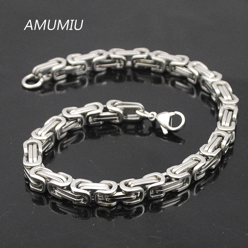 AMUMIU промо-акция! Мужские браслеты с золотой цепочкой, браслет из нержавеющей стали 5,5 мм ширина византийского металла,, высокое качество KB002