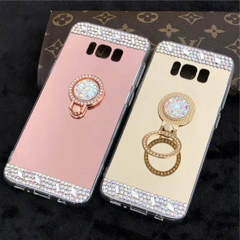 Для Samsung S8 S9 Plus зеркальная крышка кольцо держатель Блестящий Алмазный чехол для