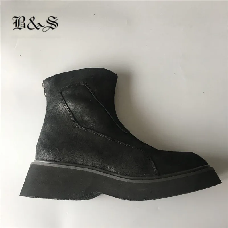 

Black& Street Handmade Black Knight black art Thick Sole Street Zipper Boots Suede Leather Patchwork Punk style Cool Rock Boots