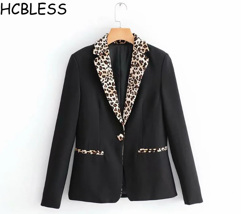 

HCBLESS 2018 Осень Новый леопардовый воротник Повседневный маленький костюм женский костюм куртка