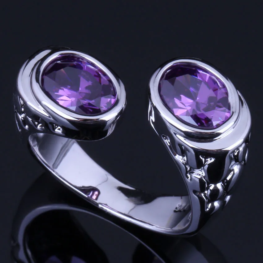

Outstanding Double Oval Purple Cubic Zirconia Silver Plated Ring V0628