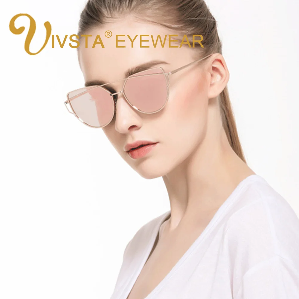 

IVSTA Hot Mirror Flat Lense Women Cat Eye Sunglasses Classic Brand Designer Twin-Beams Rose Gold Frame Sun Glasses for Women