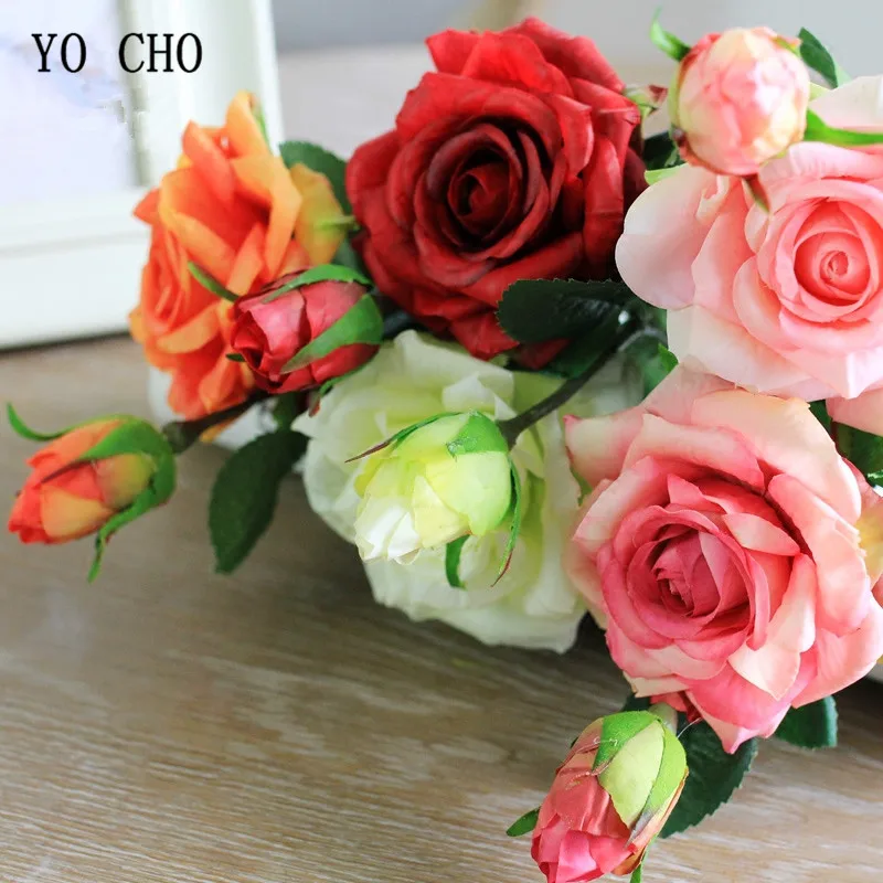 

YO CHO DIY Bridesmaid Sisters Bridal Flower Artificial Rose Real Touch Flower Silk Flower Wedding Bouquet For Home Decoration