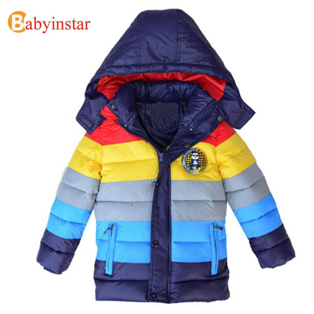 Теплое пуховое пальто в полоску для мальчиков наивысшего качества: детская