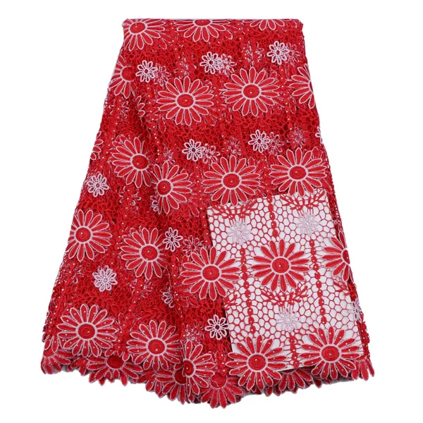 2016 большие скидки красный подсолнечника дизайн вышивки сетки кружева ткани