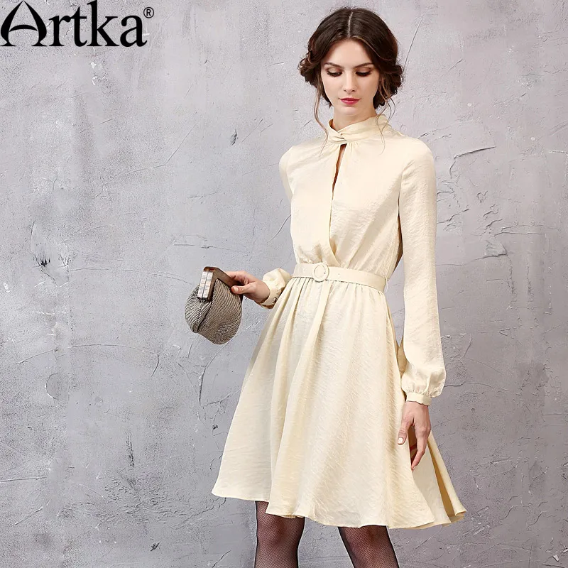 ARTKA Женская 2017 Осень Новый 2 цвета ТРАПЕЦИЕВИДНОЕ ПЛАТЬЕ Винтаж Стенд воротник