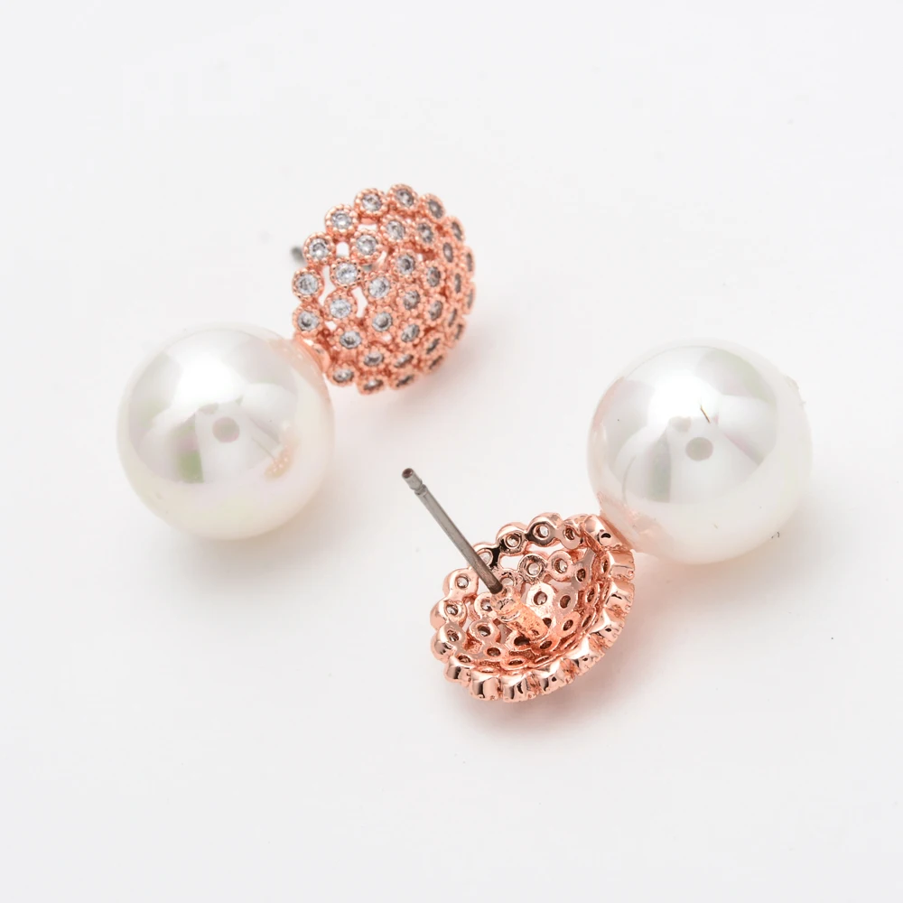 Luxurious round pearl miniature inlaid zircon ear studs Girls/women's party bridal jewelry earrings ER-276 | Украшения и