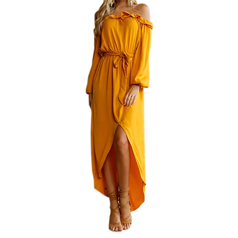 Лето 2019 Boho Длинное Платье Макси женское сексуальное бандаж голые плечи платья