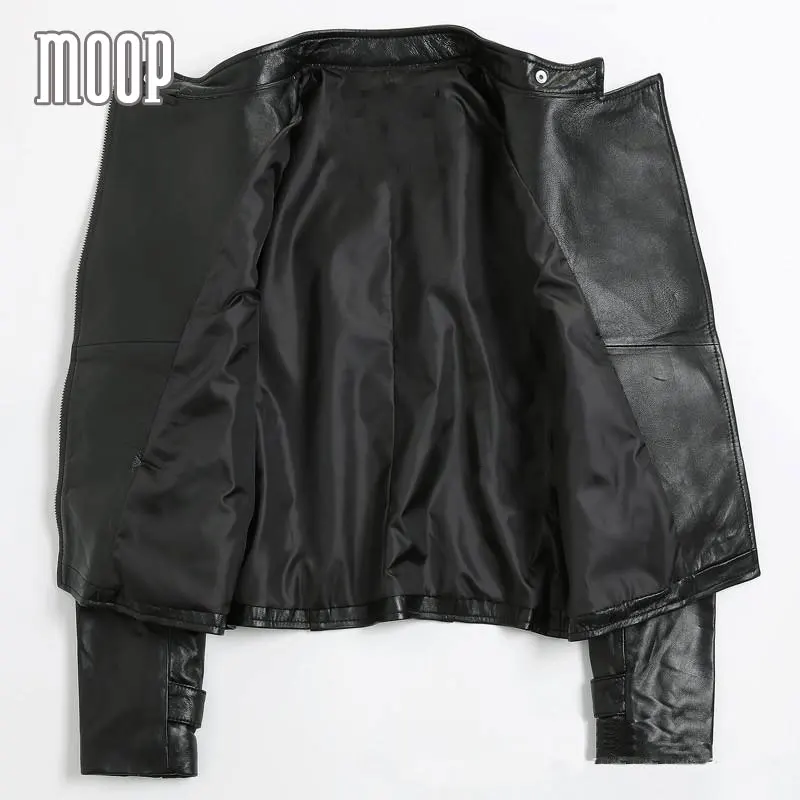 Черный Натуральная кожа Куртки женщин ягненка Moto куртка с поясом jaqueta de couro Chaqueta