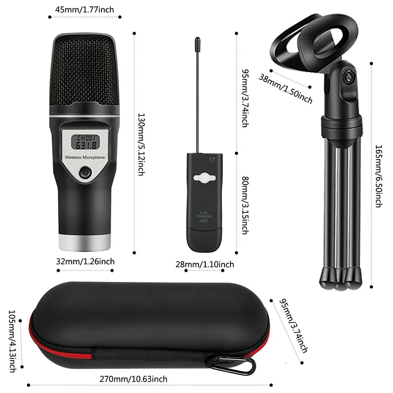 USB-звуковая карта UHF беспроводной микрофон со штативом для аудио компьютера