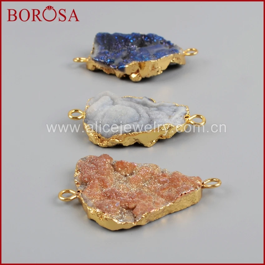BOROSA 5pcs Freeform Titanium Galaxy Quartz Druzy Connector Mix Color Gold Drusy Gems for Bracelets G1227 | Украшения и