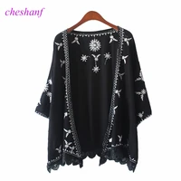 cheshanf 2021 summer beach kimono cardigan lace embroidery beach sunscreen shirt loose cardigan cotton blouse femme