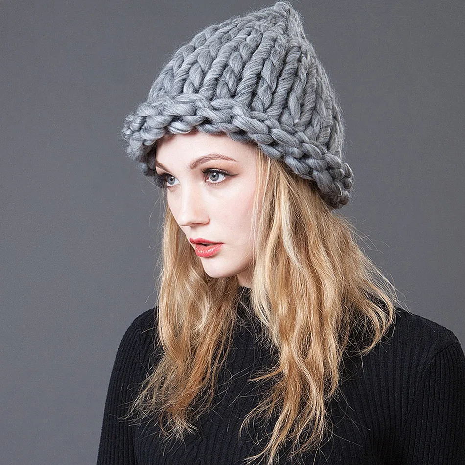 2016 Корея Мода Вязание Шерсть Новогодний колпак Для Женщин Толстые Шерстяные