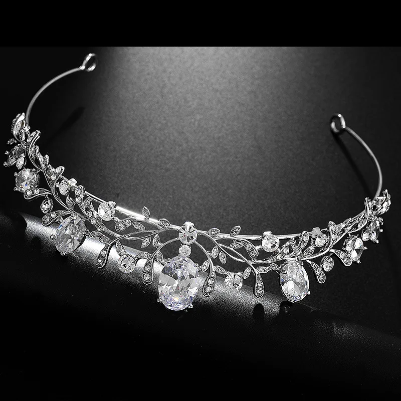 SLBRIDAL Серебряные стразы кристалл кубического циркония свадебная диадема свадебные аксессуары для волос подружки невесты принцесса женские ювелирные изделия