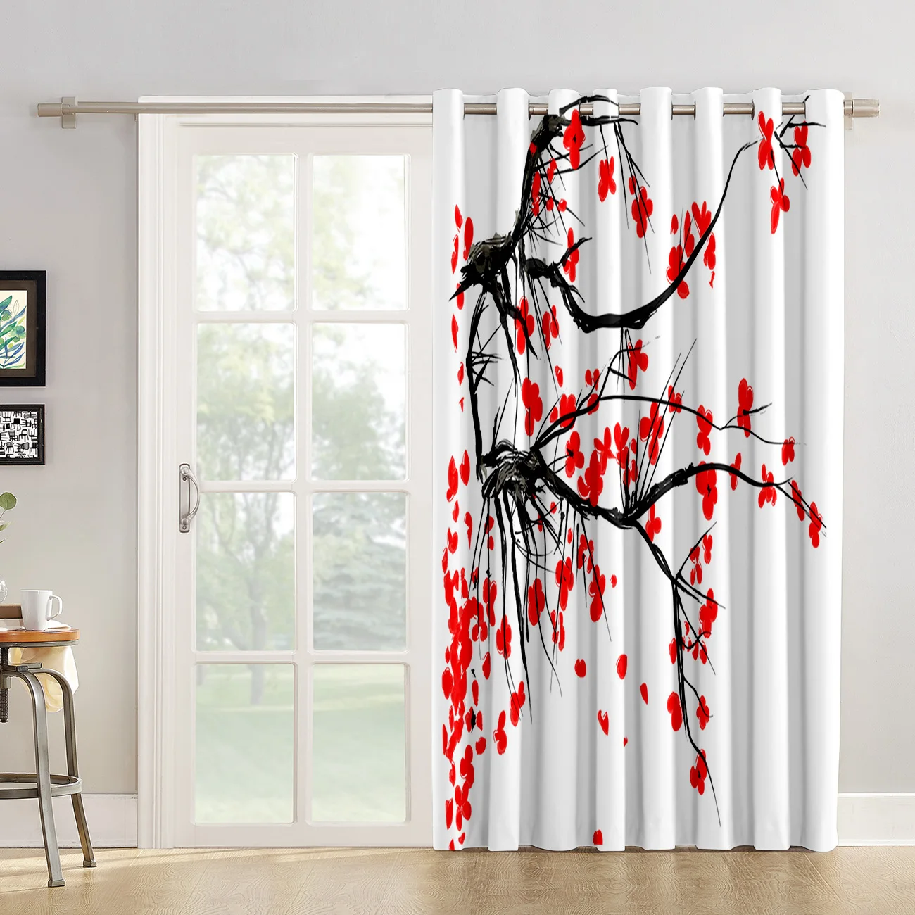 Red Cherry Blossoms Flower Room Curtains Large Window Window Curtains Dark Curtain Lights Living Room Kitchen Outdoor Fabric