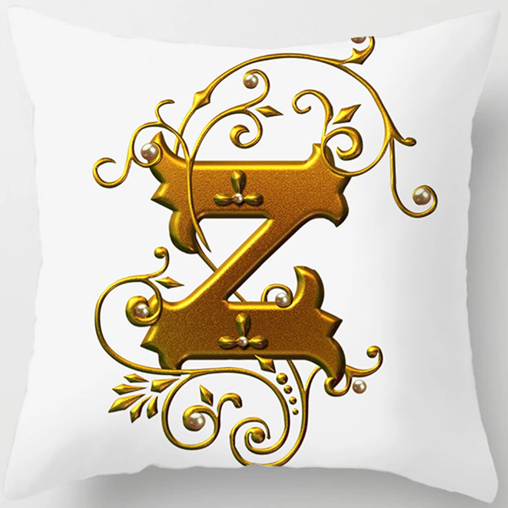 

1pc Room Decoration Letter Alphabet Printed Pillowcases Eco-Friendly Gold Sofa Seat Case Car Cushion Cover Soft Bed Pillow Case