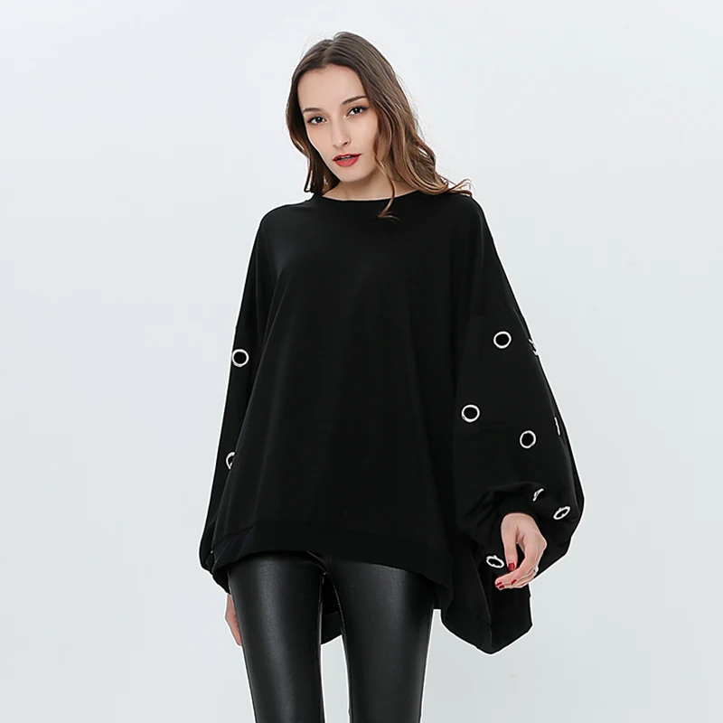 CHICEVER, Весенняя Черная Женская рубашка Sweratshirt для женщин, топ, пуловеры с рукавом летучая мышь, свободные пуловеры большого размера, свитшоты на каждый день