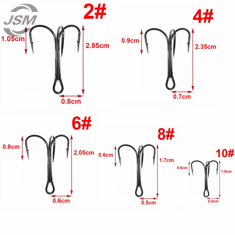 JSM 100 шт. 35647 Высокоуглеродистая сталь тройные рыболовные крючки черные красные