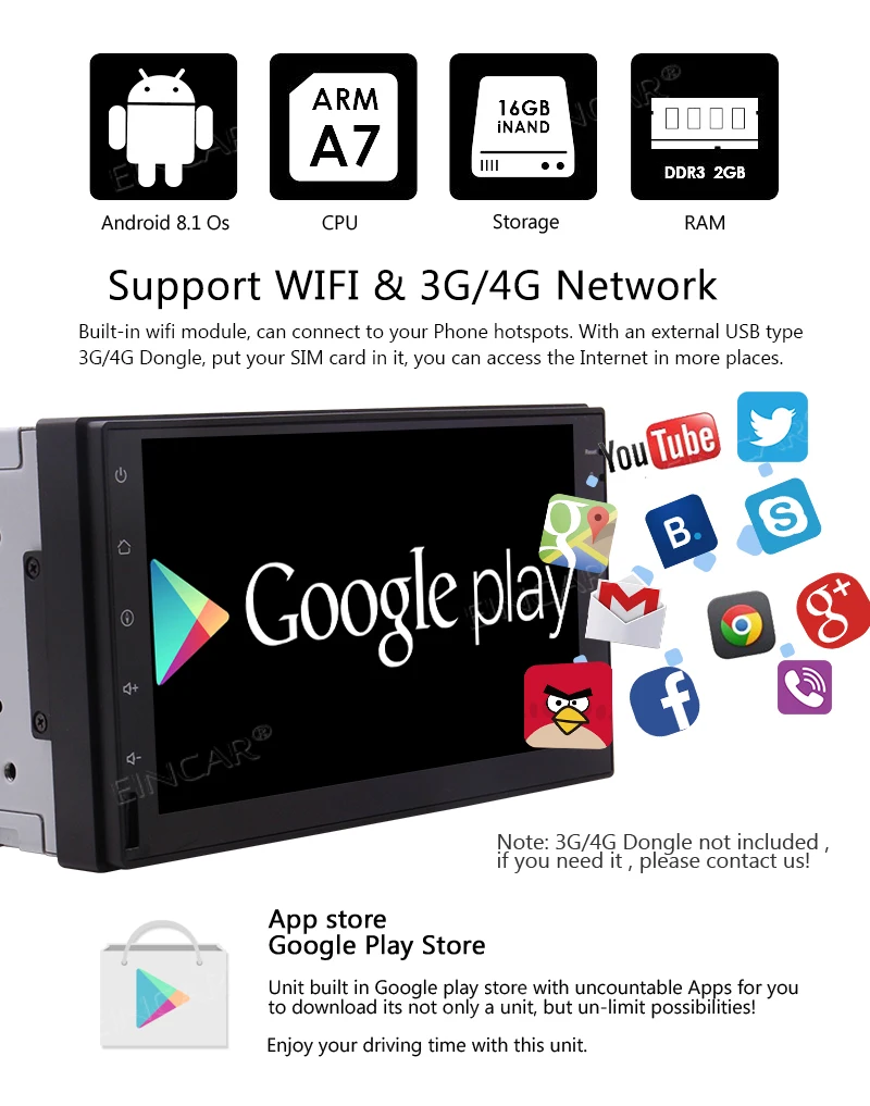Сенсорный экран Встроенный WiFi Bluetooth AM/FM/RDS поддержка 3g/4G DVR dab Eincar Авто Android 8 1 2 Гб ram +