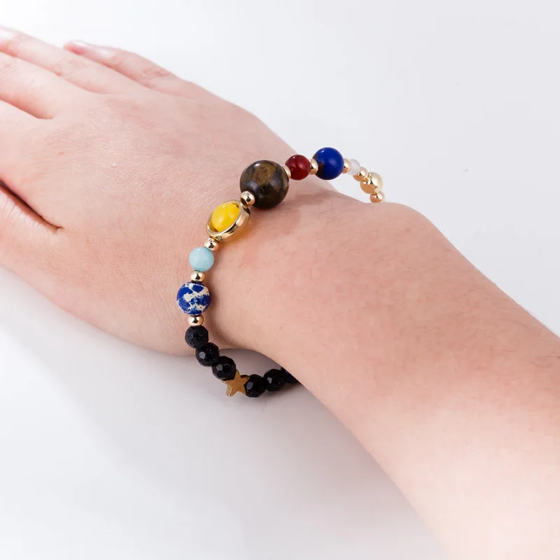 

Fashion Universe Galaxy the Eight Planets Solar System Guardian Star Natural Stone Beads Bracelet Bangle for Women Men Gift