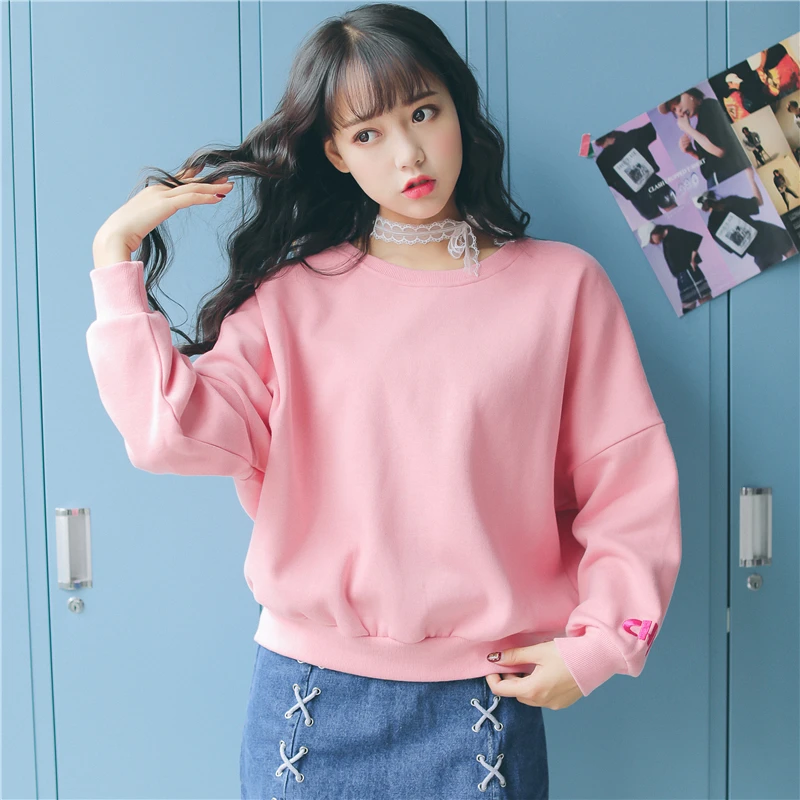 Harajuku Kawaii свободный стиль пуловеры бархатный розовый свитшот женский свитер с