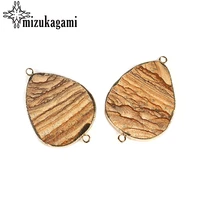 4059mm 1pcs natural stone big tear water drop double hole floating charms pendant brown connector for diy jewelry accessories