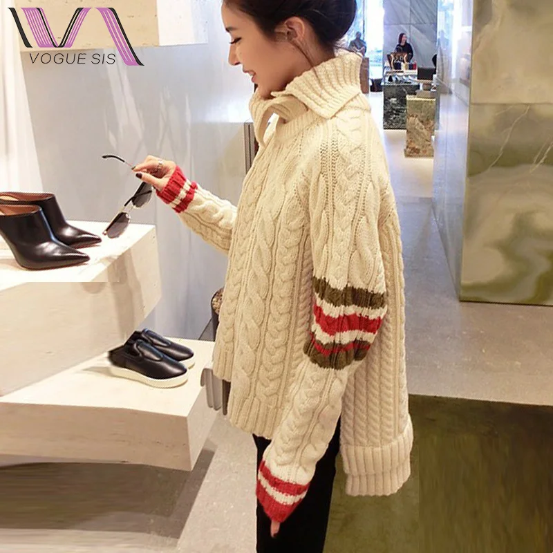 VOGUE SIS Горячий Продавать Женщин Свитер Контрастного Цвета Полосатый С Длинным