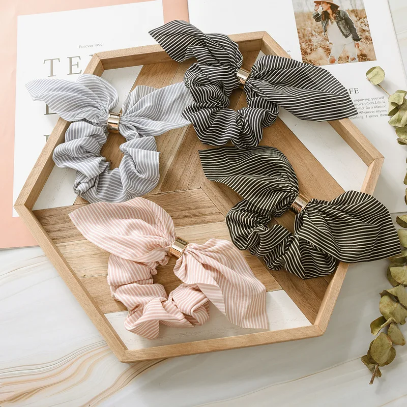

Chiffon Bowknot Hair Scrunchies Women Striped Elastic Hair Bands Ponytail Holder Rubber Hair Tie Rope Girls Hair Accessories