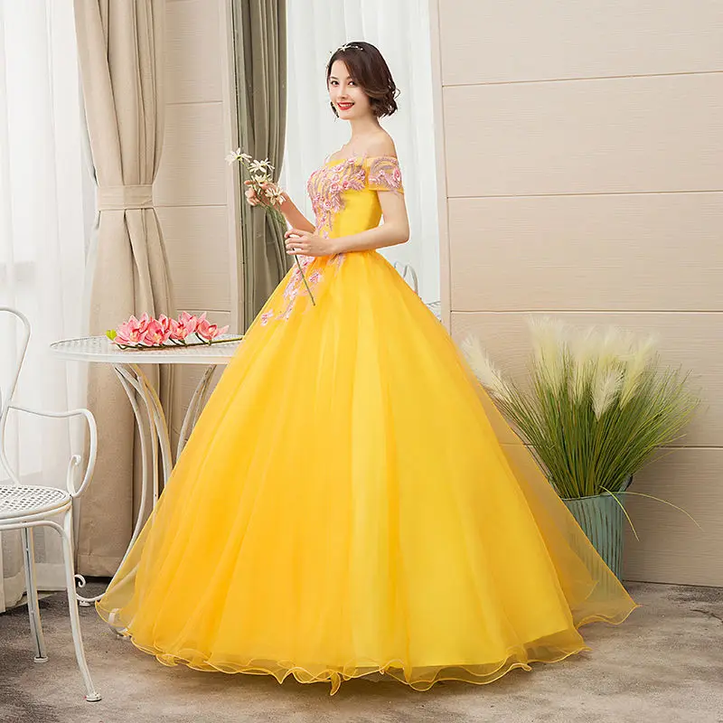 Quinceanera/платья Новинка 2021 года Золотые кружевные платья с открытыми плечами 15 Anos