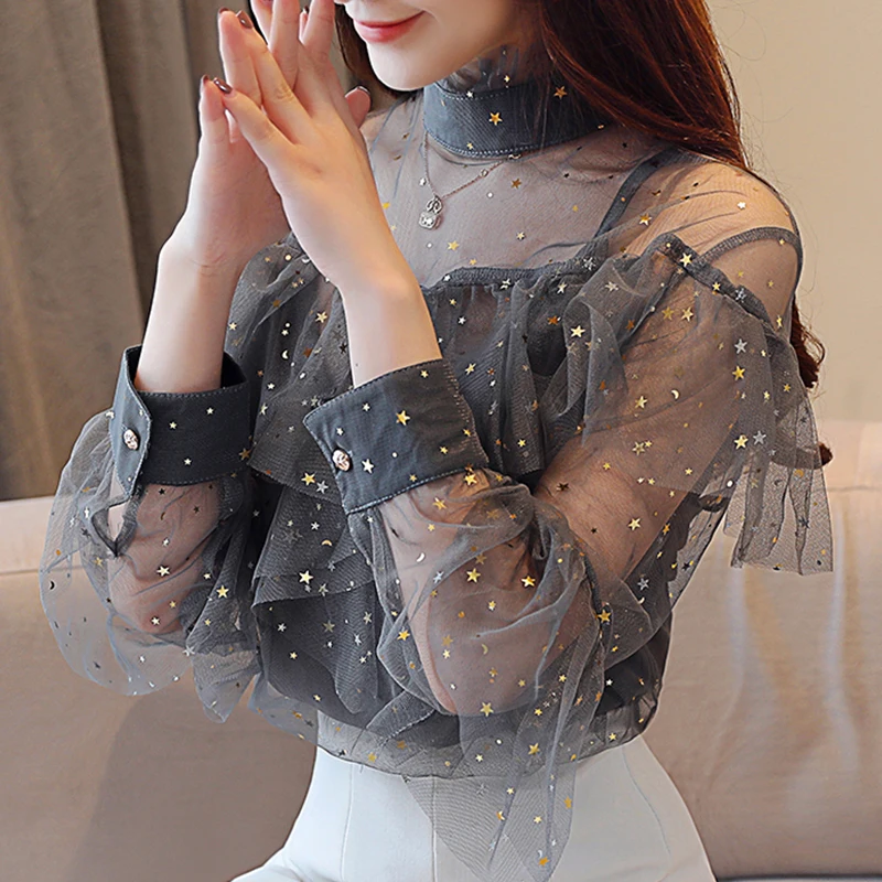 Корейская модная брендовая Женская одежда блузки кружевные шифоновые рубашки