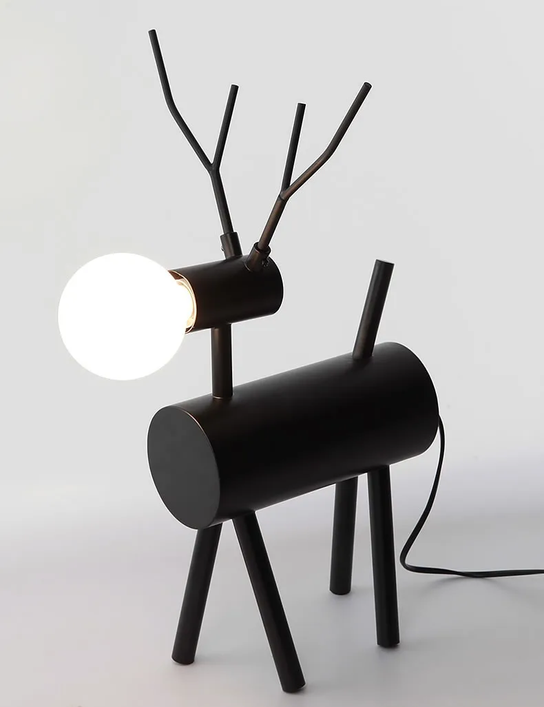 

Nordic Modern Minimalist Bedroom Study Bedside Lamp Black Iron Art Deer Lantern Personalized Creative Decorative Desk Lamp