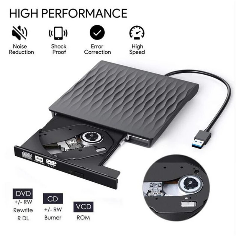 Внешний привод KuWFi для компакт дисков и DVD USB 3 0 Type C тонкий порт внешний прибор