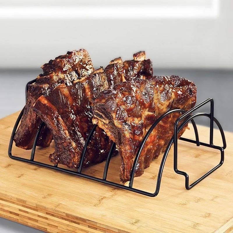 

Non-Stick Rib Shelf Bbq Stand Barbecue Roast Rack Stainless Steel Grilling Bbq Chicken Beef Ribs Rack Grilling Baske Storage