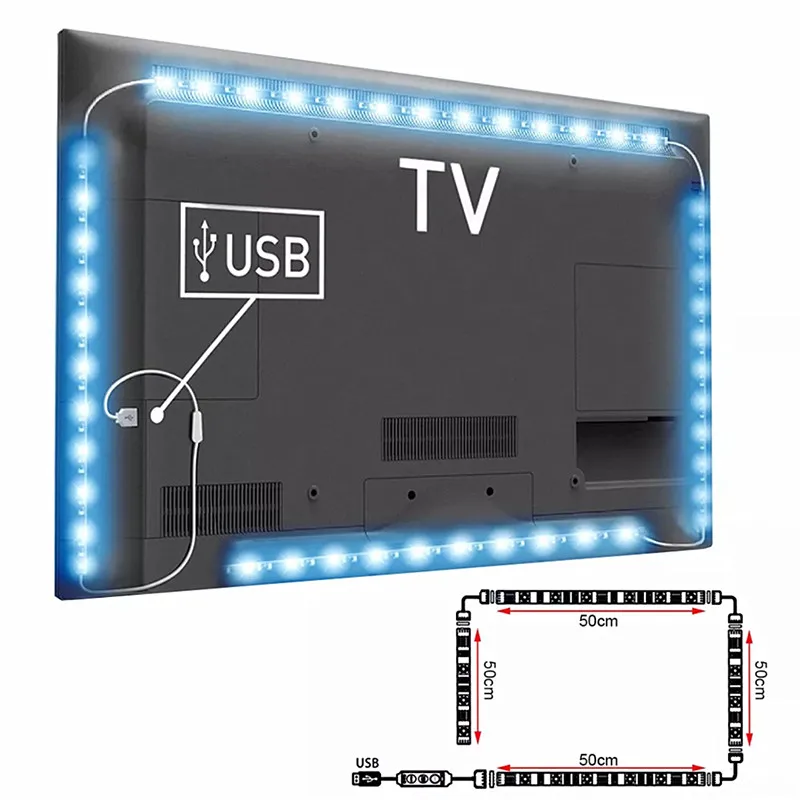 USB Светодиодная лента 5050 гибкий RGB светодиод 2x50 см+ 2x100 см DC 5 в RGB цвет сменный ТВ фоновое освещение настроение окружающая полоса