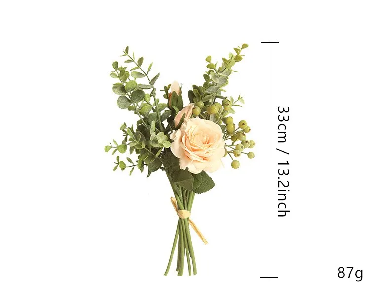 

High Quality Eucalyptus Berry Rose Bouquet Artificial Flower Decorative Wedding Wall Flower Party Accessory Home Decoration