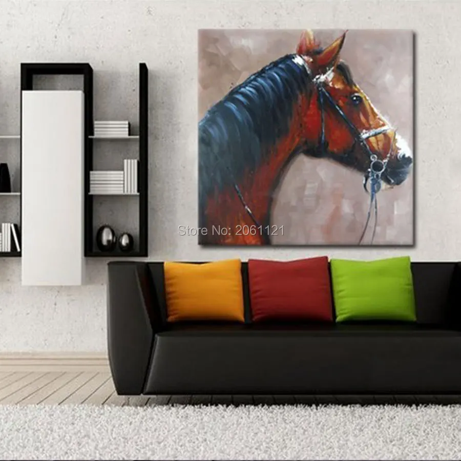 Ручная роспись на холсте Масляные картины черная коричневая лошадь картина
