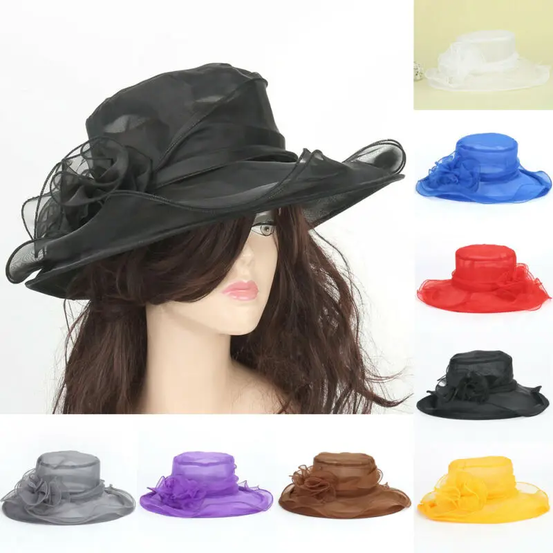 

Hot !Fasion Women Wedding Formal Church Organza Wide Brim Hat Fedoras