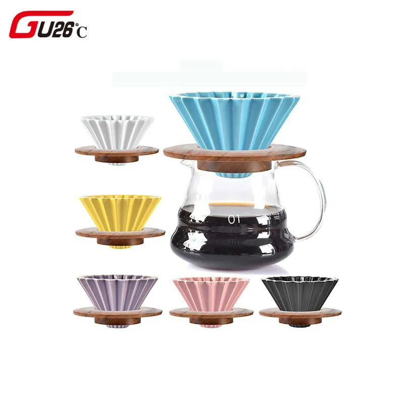 Novelty Ceramics Coffee Hand Punching Paper Folding Filter Cup V60 Funnel Drip Cup Filter Good Gift
