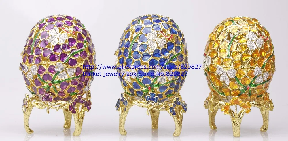 Faberge Egg Box Platinum Colored Czech Crystals, Silver with Stand Figurine Trinket Pill Jewelry Box Floral Flowers Trinket Egg