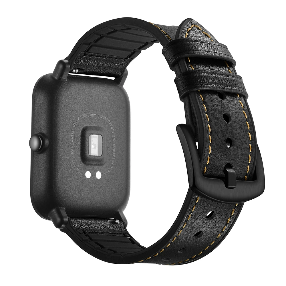 20 мм кожаный ремешок для Xiaomi Huami Amazfit BIP BIT Смарт-часы браслет для Xiaomi Amazfit ремешок из натуральной кожи ремень