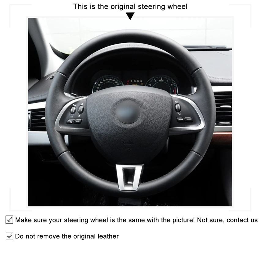 

MEWANT Black Genuine Leather Car Steering Wheel Cover for Jaguar XF XF S XF Sportbrake 2014 2015
