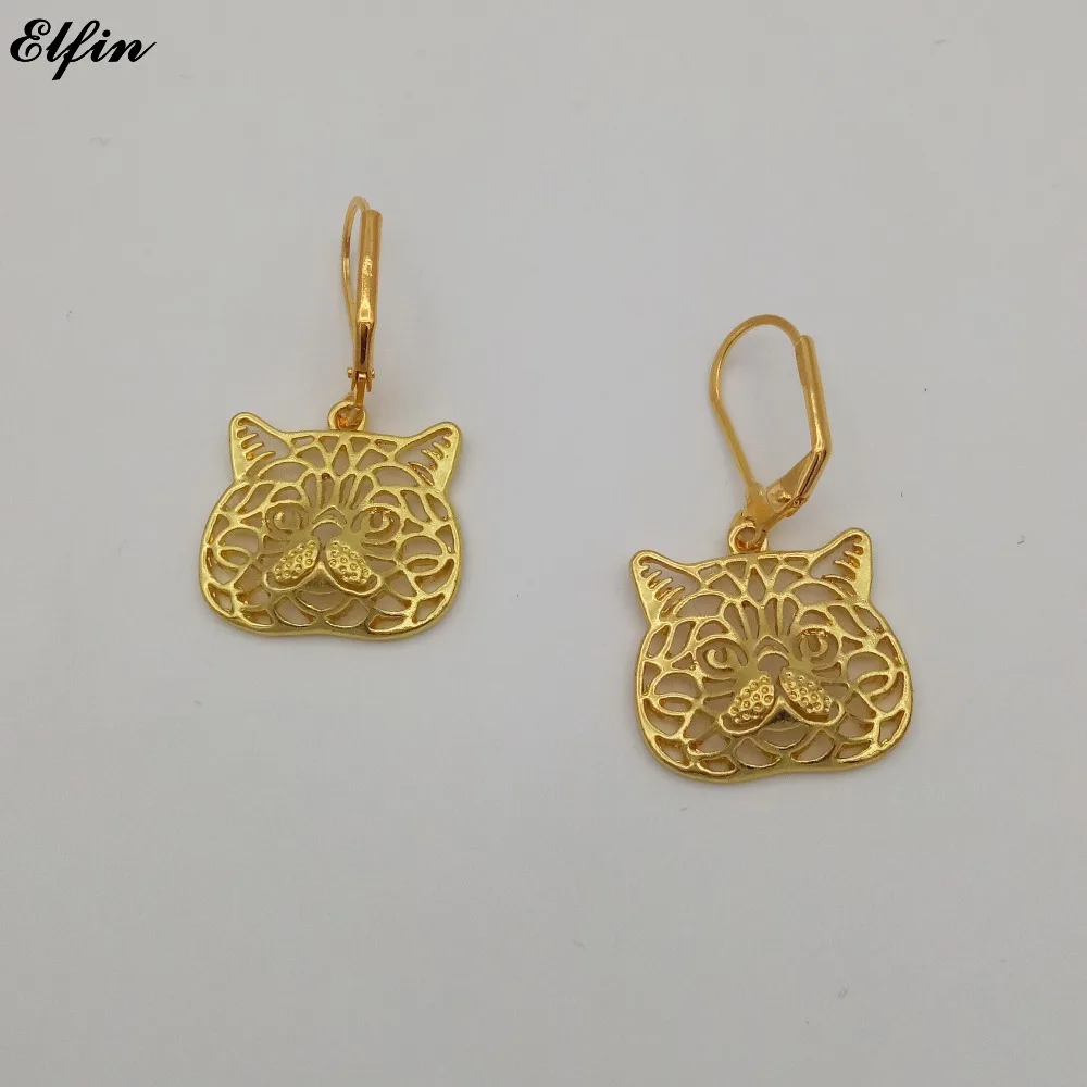 Elfin New Trendy Exotic Cat Earings Fashion Jewelry Gold Color Silver Shorthair Wild Cats Earrings For Women | Украшения и