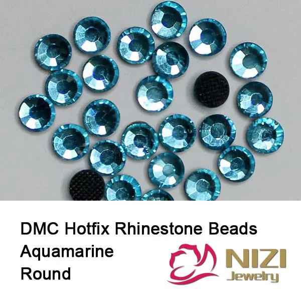 

DMC Hotfix Rhinestones Aquamarine SS6-SS30 Flatback Round Iron On Crystal Diamonds With Glue Backing DIY Craft Garments Supplies
