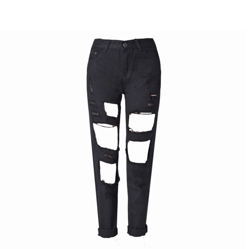 Белые рваные джинсы для женщин большие размеры Boyfriend Denim черные Джинсы Проблемные